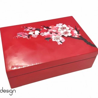 Rectangle hand painted lacquer box with 6 smaller boxes